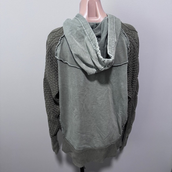 BKE Quarter Zip Hooded Sweatshirt Sea Spray Green Buckle Large Cable Knit - Picture 6 of 8